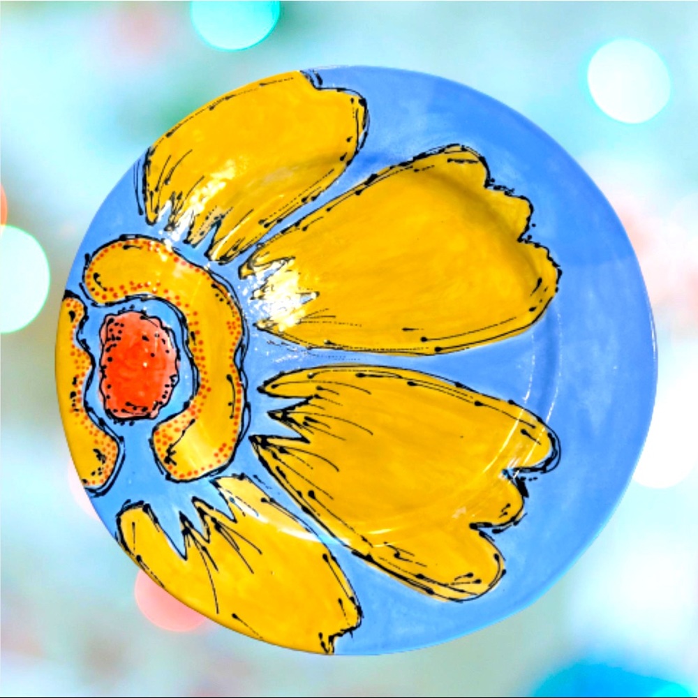 Ceramic Hand-painted Flower Platter Serving Plate Charger